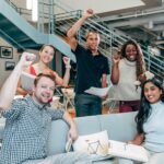 work colleagues celebrating a win